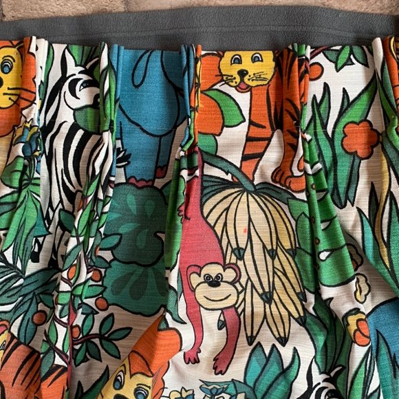 Vintage Aminal Print Kids Pleated Curtain One Pannel Only 42x55" - Picture 3 of 5